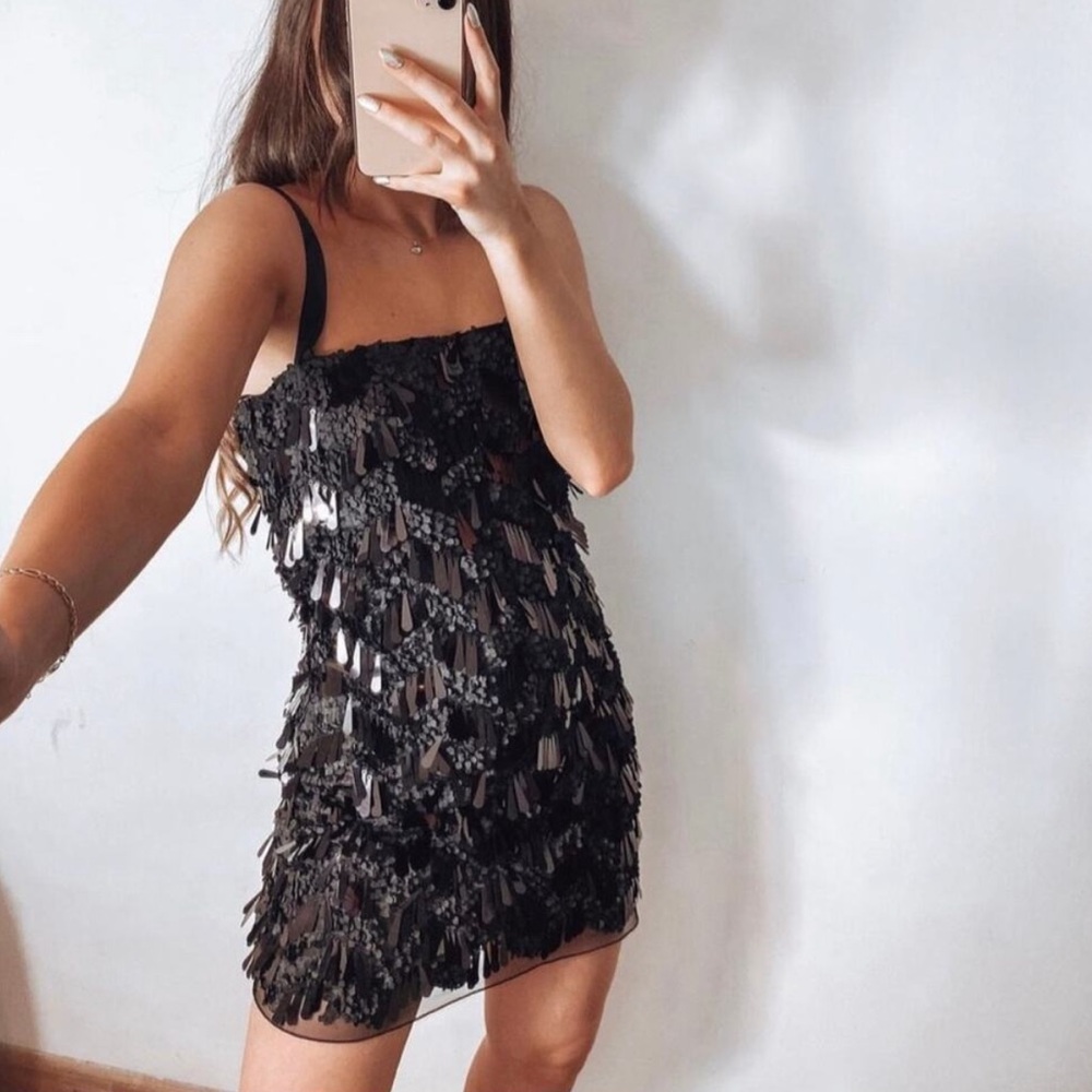 New ZARA Tonal Sequin Appliques Mini Dress